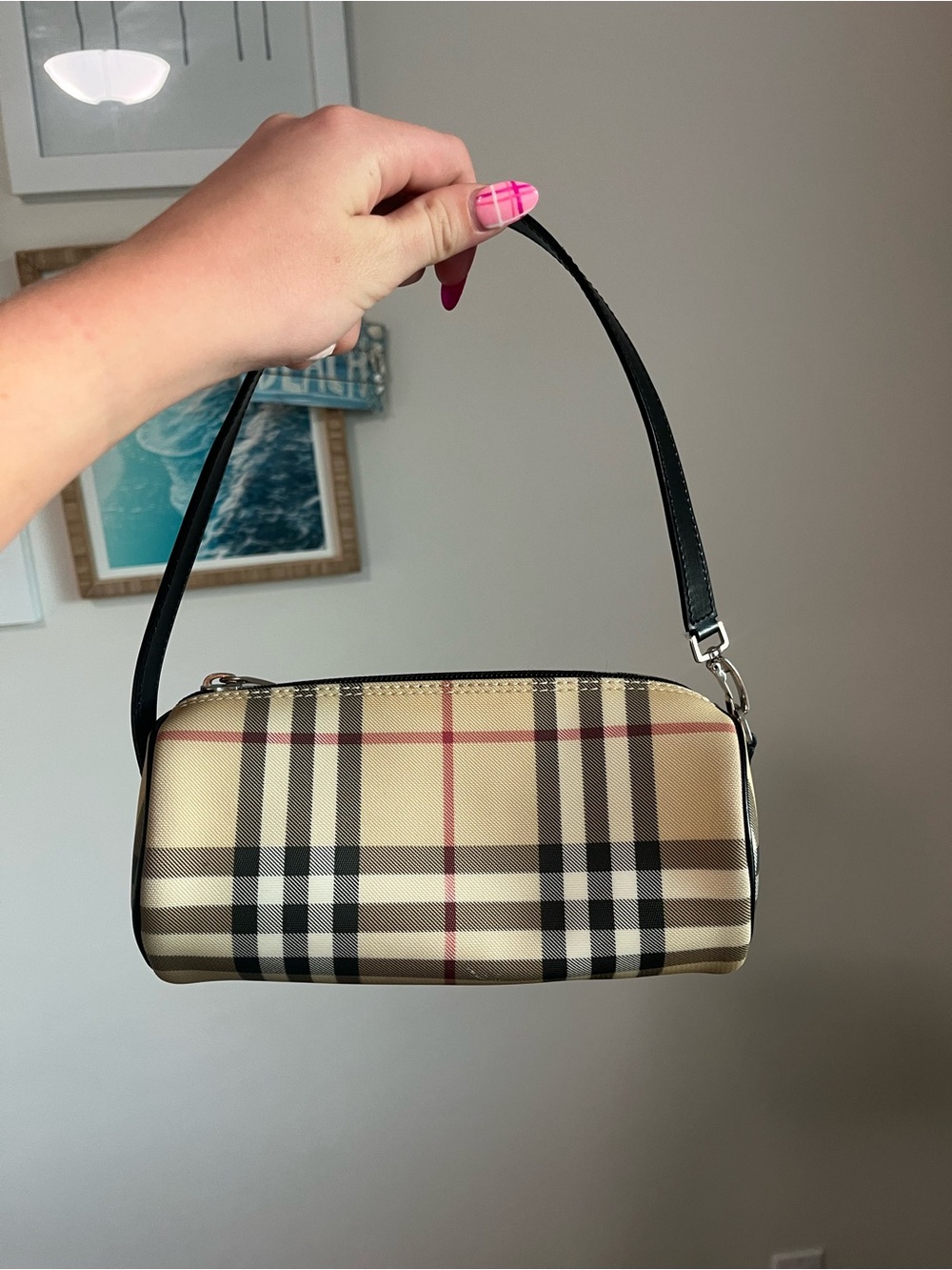 Burberry classic plaid patterned barrel bag